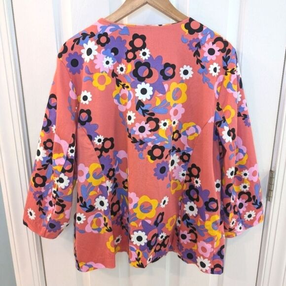 Bob Mackie Womens Floral Jacket 3/4 Sleeve Full Zip Coral XL - Picture 2 of 11